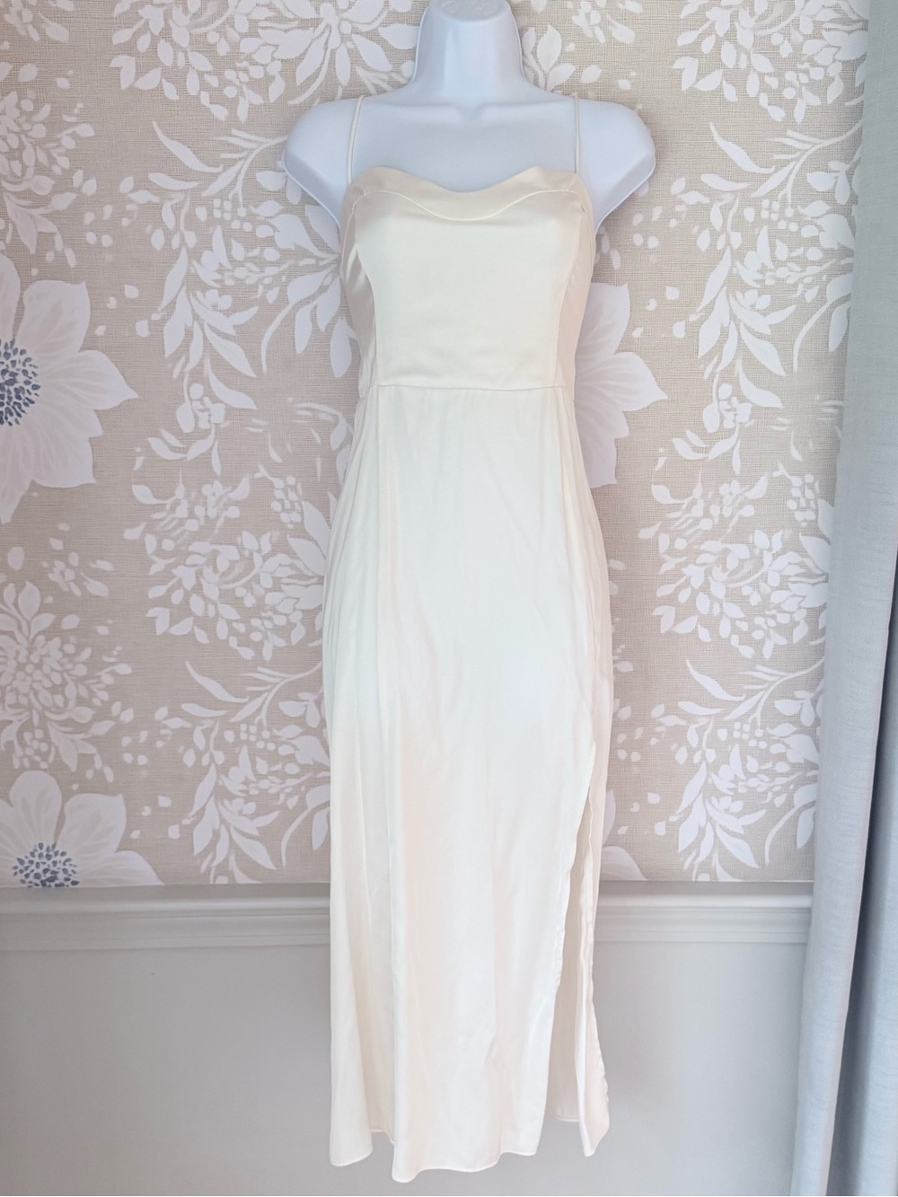 Abercrombie & Fitch Camille Satin Slip Midi Dress White Slit M